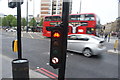 View of an unusual mini traffic light for cyclists at the junction of Tabernacle Street and Great Eastern Street