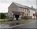 Bench, bin and bus shelter on an Ystradgynlais corner