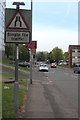 ST2987 : Warning sign - single file traffic, Gaer Road, Newport by Jaggery