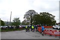 Cyclists getting ready to depart