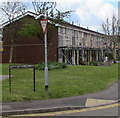 Scaffolding on a long row of houses, Neath