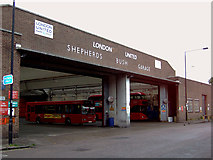 TQ2379 : Shepherds Bush bus garage, west frontage by David Kemp