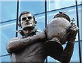 Detail of the rugby league statue at Wembley