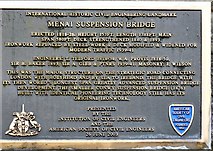SH5571 : Black Plaque: Menai Suspension Bridge (English) by Gerald England