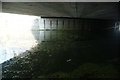 View of the Bow Flyover reflected in the River Lea Navigation