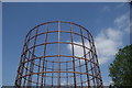 Looking up at one of the gasholders on Leven Road