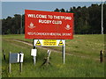 TL8586 : Thetford Rugby Club sign by Geographer