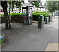 Telecoms cabinets and a BT phonebox, Maindee, Newport