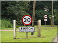TL8978 : Euston Village Name sign on the A1088 Thetford Road by Geographer