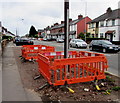 Temporary barriers on the Caerphilly Road pavement, Cardiff