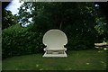 View of a shell-shaped seat in the grounds of Strawberry Hill House