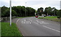 SN5707 : A48 lane markings, Pont Abraham, Carmarthenshire by Jaggery