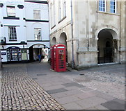 SO5012 : Two red phoneboxes in Agincourt Square, Monmouth by Jaggery
