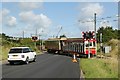 SC4280 : Manx Electric Railway winter saloon 19 with trailer 44 at Halfway level crossing by Alan Murray-Rust