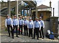 Barbershop singers in front of the original Leigh-on-Sea station