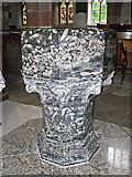 NY6820 : Font, St Lawrence's Church by Rose and Trev Clough