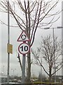 UK Roundabout Sign And Speed Limit Sign