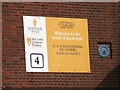 TM1588 : Sign on Tivetshall St.Margaret Maltings by Geographer