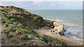 Damaged coastal defences in Totland Bay