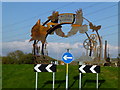 Elaborate village sign on the new roundabout in Peters Village