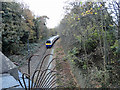 Train approaching the bridge in Heath Park Road