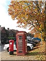 Virginia Water: postbox № GU25 59 and phone box, Station Approach