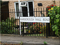 TL8918 : Harborough Hall Road sign by Geographer