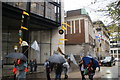 View of flags and vinyls on poles in the Lord Mayor