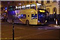 Stagecoach bus no. 15618 at night in Market Square, Witney, Oxon