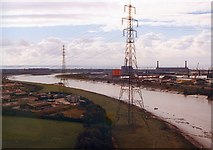 ST3285 : The view down river to the Uskmouth  power stations, 1996 by Robin Drayton