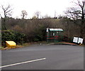 Yellow grit box and green bus shelter, Cwm Nant Gwynt 