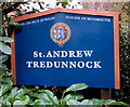 ST3794 : St Andrew Tredunnock nameboard by Jaggery