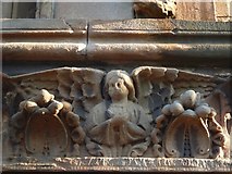 NS3975 : Old Burgh Hall: carved stonework by Lairich Rig