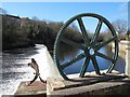 Wetherby weir, with wheel sculpture