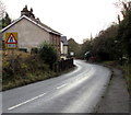 Warning sign - road narrows 180 yards ahead, Drybrook