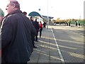 Queuing for a bus at Cardiff East Park & Ride