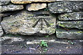 Benchmark on Dry Lane wall opposite Waterside Cottage