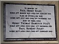 SO6040 : Foley memorial tablet, Stoke Edith church by Philip Halling