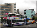 Bus and coach entering Leeds