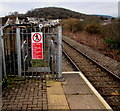 Warning notice at the NW end of Garth railway station