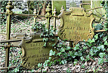 J3282 : Cast grave markers, Carnmoney CoI graveyard, Newtownabbey (February 2017) by Albert Bridge