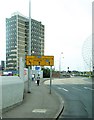 Broadway Towers and The Rise Sculpture at the Broadway Roundabout