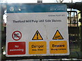 Thetford Mill pulp side sluices sign