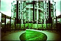 View of a reflection in one of the mirrors in Gasholder Park