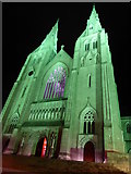 H8745 : St Patrick's RC cathedral, Armagh, Northern Ireland lit up in green for a St Patrick's Day concert by P Webb