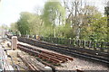 View along the Central line tracks into Epping Station from the siding with the L11 locomotive