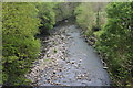 Rhymney River below footbridge, Bargoed Woodland Park