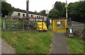 SO1603 : Yellow gate at a playground entrance, Banalog Terrace, Hollybush by Jaggery
