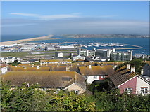 SY6873 : Portland marina and Chesil Beach from Fortuneswell by Gareth James