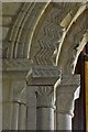 SO9735 : Beckford, St. John the Baptist Church: c12th tower arch capitals left by Michael Garlick